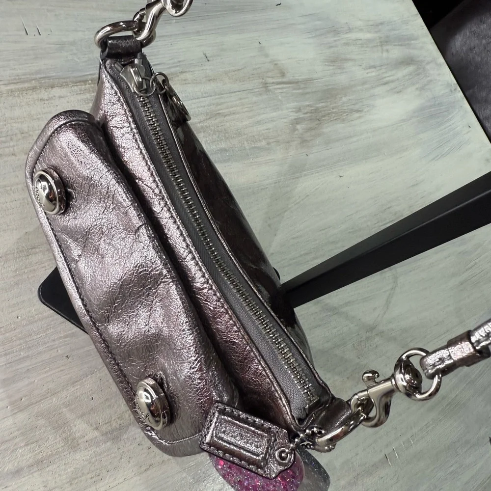 Coach Poppy Pink Metallic Double Button Leather Crossbody